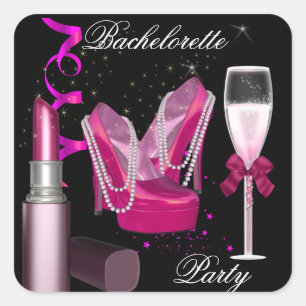 Bachelorette Party Lipstick Pink Shoes Champagne 1 Vierkante Sticker