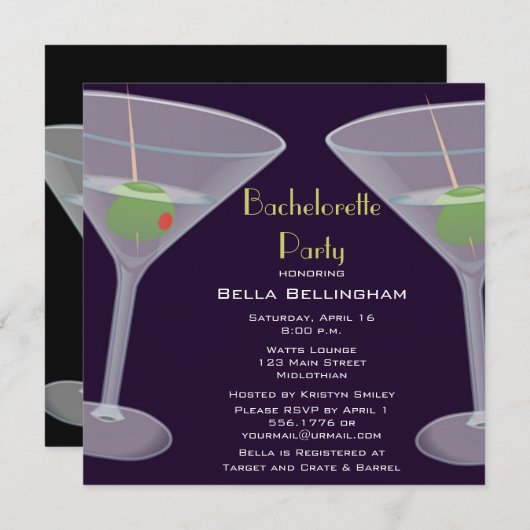 Bachelorette Party Martini Invitation (Devant / Derrière)