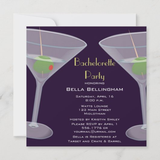 Bachelorette Party Martini Invitation (Devant)