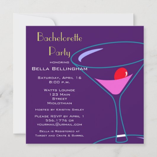 Bachelorette Party Martini verre Invitation (Devant)