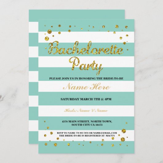Bachelorette Party Mint Green Stripe Uitnodiging (Voorkant / Achterkant)