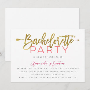 Bachelorette Party Modern Gold and Pink Typography Kaart