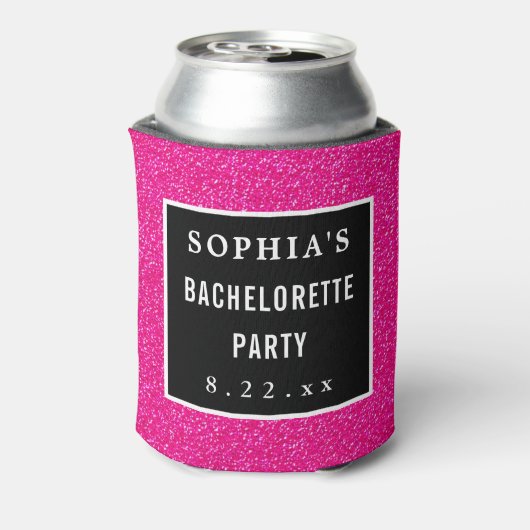 Bachelorette Party Modern Pink Glitter Weddenschap Blikjeskoeler (Blikje Achterkant)