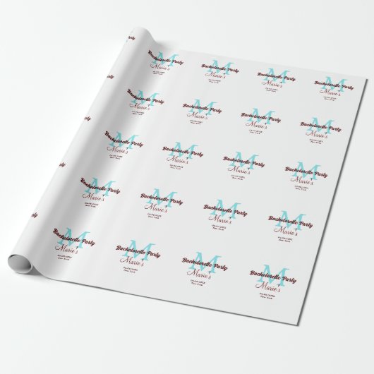 Bachelorette Party Monogram Naam toevoegen Datum P Cadeaupapier (Uitgerold)