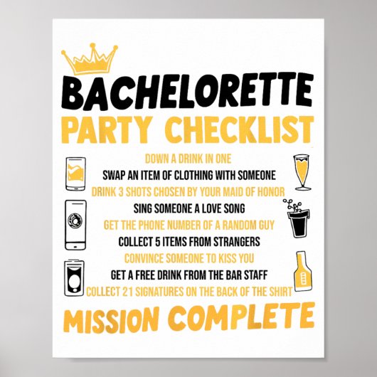 Bachelorette Party Naughty Games Checklist Bruid B Poster (Voorkant)