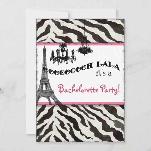 Bachelorette Party nodigt Zebra uit, Eiffeltoren Kaart (Voorkant)
