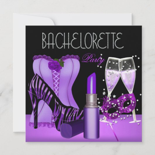 Bachelorette Party Paarse Masker Lipstick Corset Kaart (Voorkant)