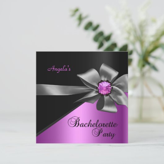 Bachelorette Party Pink Black Bow Jewel Kaart (Staand voorkant)