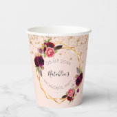 Bachelorette party roze gouden glinsterende bloem  papieren bekers (Achterkant)