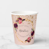 Bachelorette party roze gouden glinsterende bloem  papieren bekers (Voorkant)