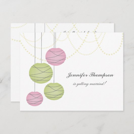 Bachelorette Party Roze Groene Lantaarns Uitnodige Uitnodiging Briefkaart (Voorkant / Achterkant)
