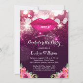 Bachelorette Party roze Paarse glitter Lips Floral Kaart (Voorkant)