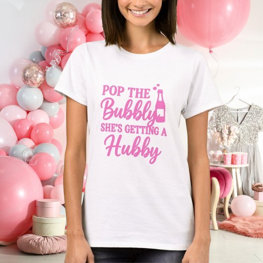 Bachelorette party roze pop de bubbel t-shirt
