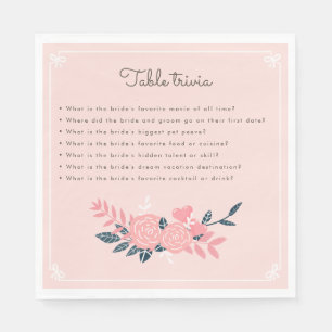 Bachelorette party roze tafel trivia servet