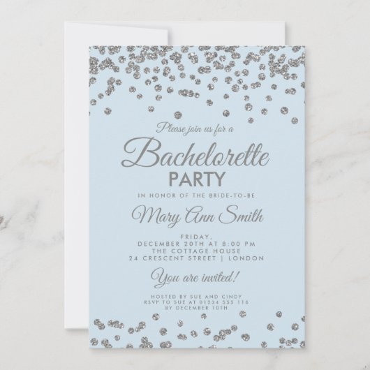 Bachelorette Party Silver Glitter Confetti Ice Blu Kaart (Voorkant)