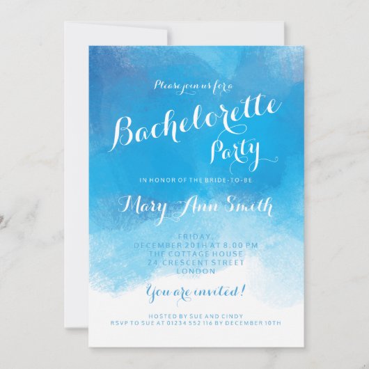 Bachelorette Party Summer Blue Waterverf Kaart (Voorkant)