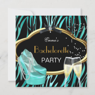 Bachelorette Party Turquoise Goud Zwart Zebra Kaart