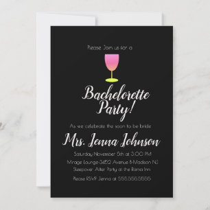 Bachelorette Party Vin Verre Ombre Invitation