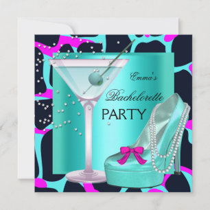 Bachelorette Party Wild Hot Pink Blauwgroen Aqua Kaart