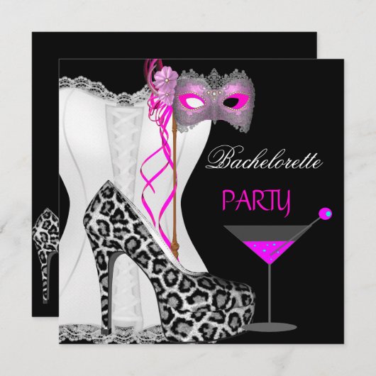 Bachelorette Party Wit Corset Roze Luipaard Kaart (Voorkant / Achterkant)