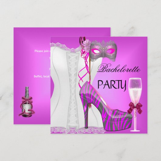 Bachelorette Party Wit Corset Roze Zebra Schoenen Kaart (Voorkant / Achterkant)