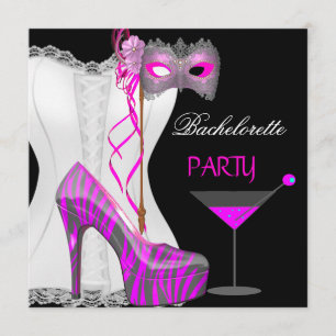 Bachelorette Party Wit Corset Roze Zebra Schoenen Kaart