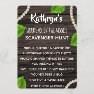 Bachelorette Party Woodsy Scavenger Hunt Kaart