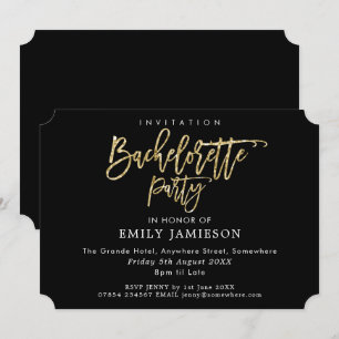 Bachelorette Party Zwart Goud Script Typografie Kaart