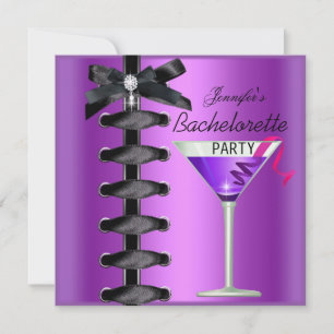 Bachelorette Party Zwart Paarse Cocktail Stropdas Kaart