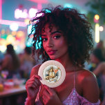 Bachelorette personnalisée Blush & Gold Camp Bride<br><div class="desc">Ajoutez une touche amusante et élégante à votre week-end de bachelorette Camp Bride avec ce bouton rose personnalisable avec une lanterne, s'mores, cocktail et bague en diamant. Parfait comme un gardien, étiquette de nom, ou la fête pour votre fête sur le thème du camping. Personnalisé avec le nom, l'année et...</div>