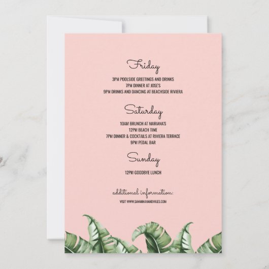 Bachelorette Pic Tropical Invitation + Itinéraire (Dos)
