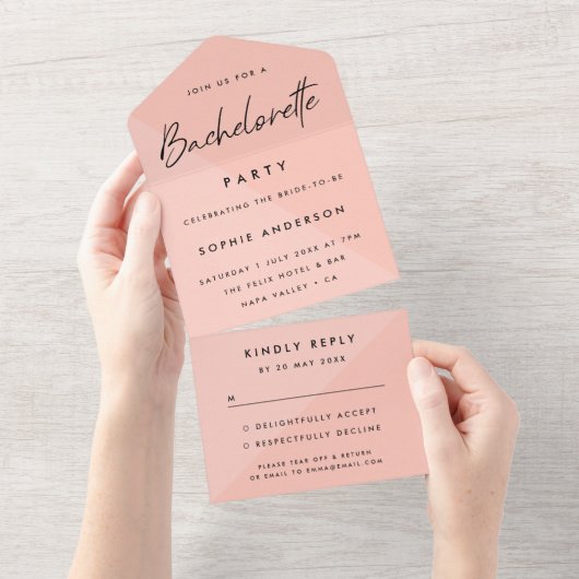 Bachelorette Pink | Moderne minimalistische partij All In One Uitnodiging (Afscheurbaar)