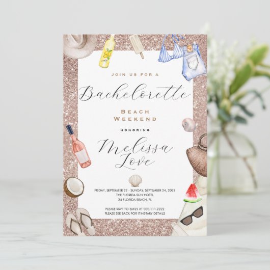 Bachelorette plage Week-end Itinéraire Invitation (Debout devant)