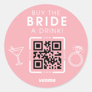 Bachelorette QR Code Koop The Bride a Drink Pink Ronde Sticker