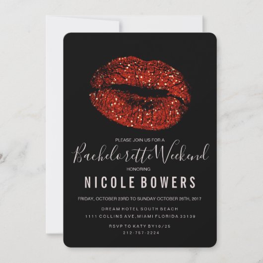 Bachelorette Red Lips Invitation Itinéraire Week-e (Devant)