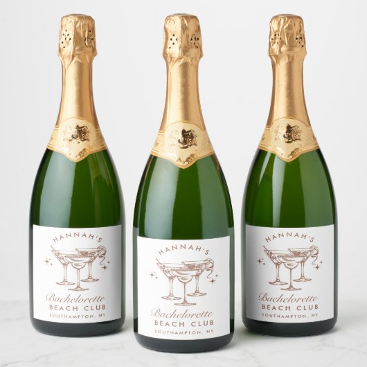 Bachelorette Retro Bruine Cocktail Sparkling Wijnetiket (Flessen)