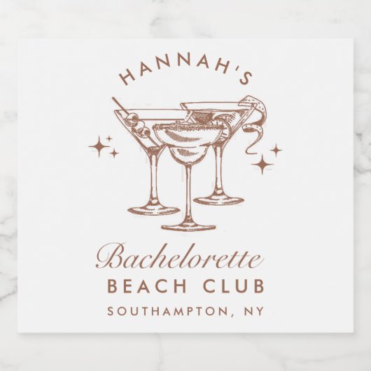 Bachelorette Retro Bruine Cocktail Sparkling Wijnetiket (Enkel label)