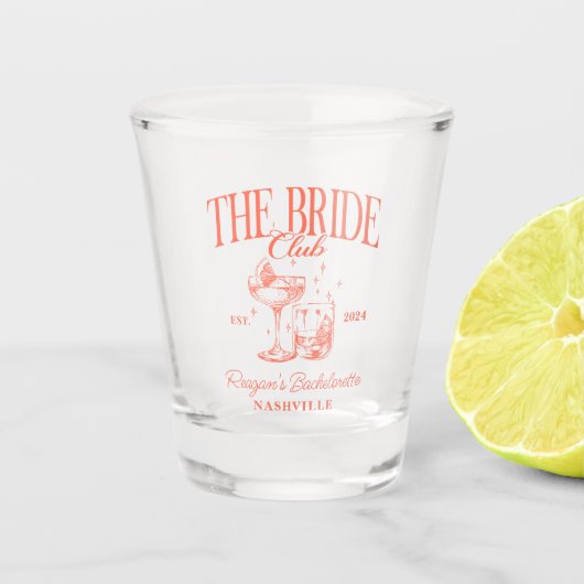 Bachelorette Retro Cocktail Oranje bruid Shot Glas (Voorkant)