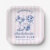 Bachelorette Retro Disco Cocktail blauw & roze Papieren Bordje (Voorkant)