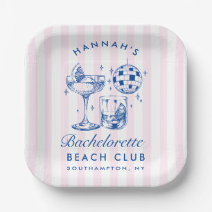 Bachelorette Retro Disco Cocktail blauw & roze Papieren Bordje