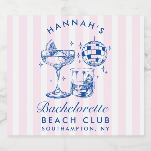 Bachelorette Retro Disco Cocktail blauw & roze Sparkling Wijnetiket (Enkel label)