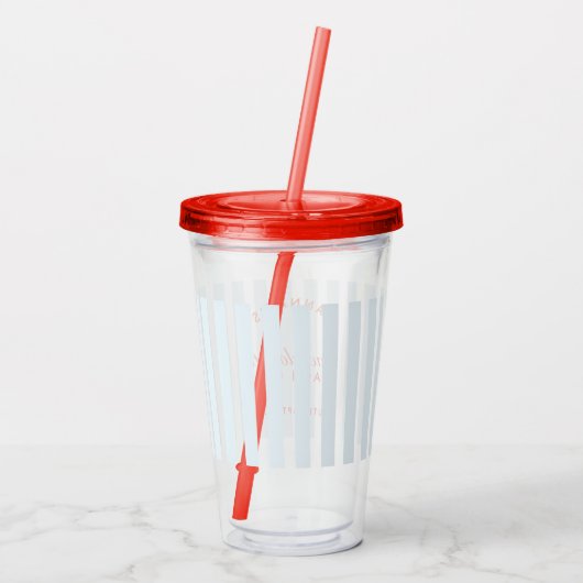 Bachelorette Retro Rood & Blauw Gestreepte Acryl Drinkbeker (Achterkant)