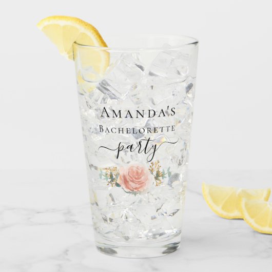 Bachelorette roos goudflorale eucalyptuspartij glas (Voorkant ijs)