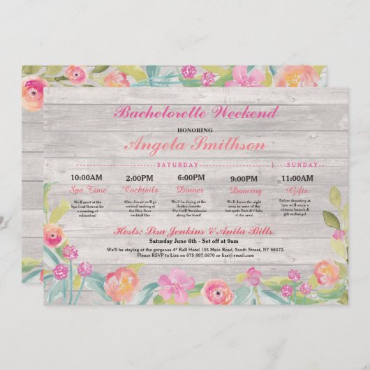 Bachelorette Rustic Vrijgezellenfeest Itinerary Co Programma (Voorkant / Achterkant)