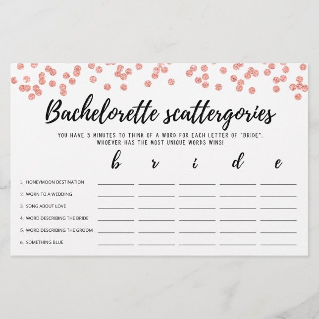 Bachelorette Scattergories editable Bridal game (Voorkant)