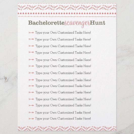 Bachelorette Scavenger Hunt Pink Tribal (Voorkant)
