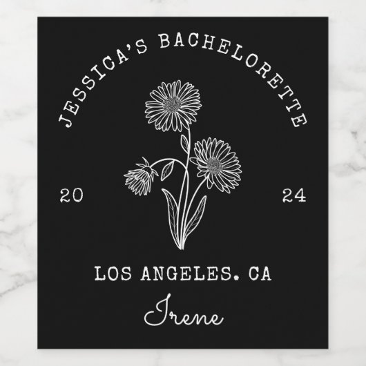 Bachelorette September Aster Geboorte Maand Bloem Wijn Etiket (Enkel label)
