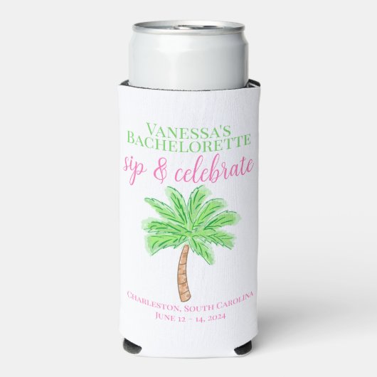 Bachelorette Sip & Celebrate Preppy Palm Custom (Seltzer Voorkant)