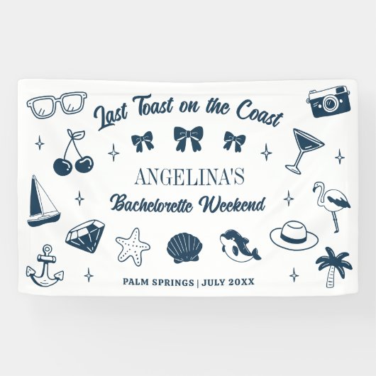 Bachelorette Strandfeest Laatste Toast Doodle Kuns Spandoek (Horizontaal)