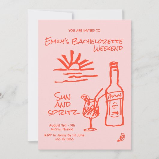 Bachelorette Sun en Spritz uitnodiging (Voorkant)